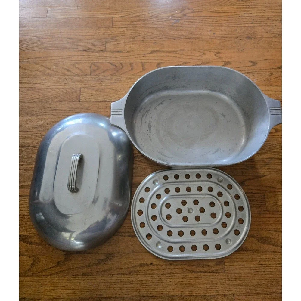 Vtg Large Magnalite GHC Dutch Oven Roasting Pan Lid & Tray 19 9/16 x 18 5/8 USA
